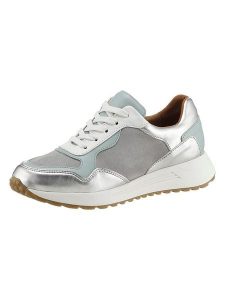 Heine Skórzane sneakersy w kolorze srebrno-szaro-błękitnym rozmiar: 40. Niebieskie trampki Heine, bez wzorów, ze skóry, bez zapięcia. Za 163,26 zł.