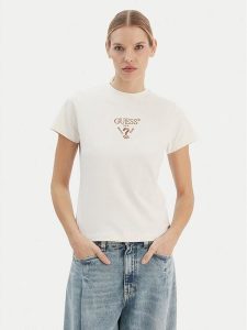 Guess T-Shirt V4YI21 KCDH1 Écru Regular Fit. T-shirty Guess, xxs, z aplikacjami, z bawełny, bez kołnierzyka, bez ramiączek. Za 159,99 zł.