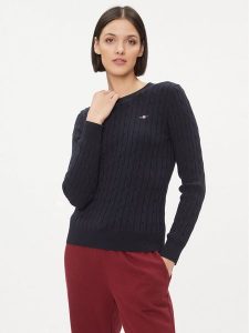 Gant Sweter 4800100 Granatowy Slim Fit. Niebieskie swetry klasyczne GANT, l, z bawełny, bez kołnierzyka. Za 429,99 zł.