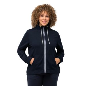 Damskie Bluza rozpinana stójka kieszeń kangurka dłuższy tył. Niebieskie bluzy Ulla Popken, plus size, bez wzorów, z bawełny, bez kaptura. W wyprzedaży za 191,99 zł.
