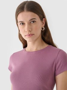 4F T-shirt slim gładki damski - różowy S. Czerwone t-shirty 4f, s, bez wzorów, z bawełny, bez kołnierzyka, bez ramiączek. W wyprzedaży za 29,99 zł.
