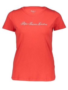 Pepe Jeans Koszulka w kolorze czerwonym rozmiar: M. Czerwone bluzki Pepe Jeans, m, bez wzorów, z jeansu, bez kołnierzyka, bez ramiączek. Za 83,42 zł.