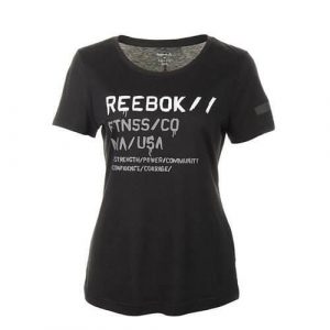 Koszulka sportowa damska Reebok Wor C Com Tee. Czarne koszulki sportowe Reebok, bez wzorów, bez ramiączek. Za 118,00 zł.