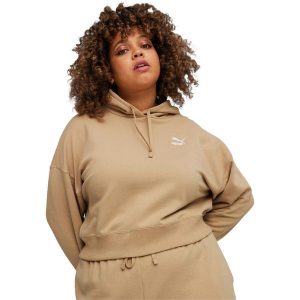Bluza z kapturem Puma Better Classics Cropped Hoodie Tr, Kobiety. Brązowe bluzy Puma, s, bez wzorów, z bawełny, z kapturem. Za 390,00 zł.