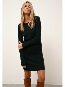 Just Cashmere Kaszmirowa sukienka "Susan" w kolorze ciemnozielonym rozmiar: L. Zielone sukienki Just Cashmere, na co dzień, l, bez wzorów, z kaszmiru, bez kołnierzyka, bez ramiączek, midi, proste. Za 427,42 zł.