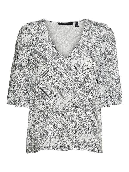 Vero Moda Bluzka "Peace" w kolorze biało-czarnym rozmiar: XS. Białe bluzki Vero Moda, xs, bez wzorów, z wiskozy, bez kołnierzyka, bez ramiączek. Za 32,67 zł.