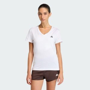 Koszulka Workout Essentials V-Neck. Białe bluzki ADIDAS, bez wzorów, sportowe, bez kołnierzyka, bez ramiączek. Za 109,00 zł.