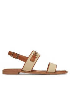Nine West Sandały 678322-CCC Beżowy. Brązowe sandały Nine West, bez wzorów, z materiału, bez obcasa, na płaskiej podeszwie, bez zapięcia. Za 135,99 zł.
