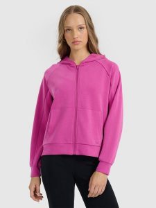 4F Bluza dresowa rozpinana z modalem damska - różowa L. Czerwone bluzy 4f, l, bez wzorów, z dresówki, z kapturem. W wyprzedaży za 159,99 zł.