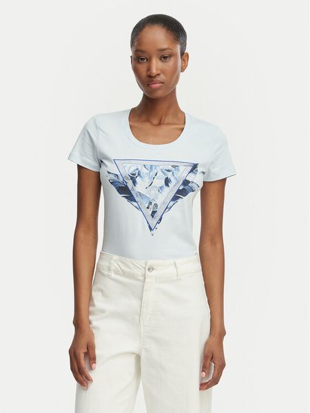 Guess T-Shirt W6GI11 K3026 Niebieski jasny Regular Fit. Niebieskie t-shirty Guess, xxl, z aplikacjami, z bawełny, bez kołnierzyka, bez ramiączek. Za 158,99 zł.
