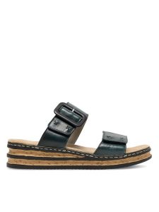 Rieker Klapki 62954-12 Granatowy. Niebieskie klapki Rieker, bez wzorów, ze skóry, bez obcasa. Za 299,99 zł.