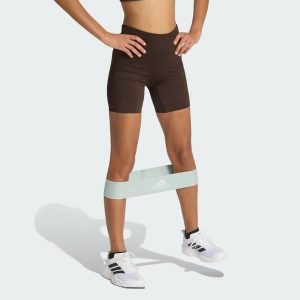 Legginsy Workout Essentials Scrunch z dzianiny o długości wewnętrznej strony. Brązowe legginsy ADIDAS, bez wzorów, z dzianiny, krótkie. Za 149,00 zł.