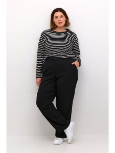 KAFFE curve Koszulka w kolorze czarno-białym rozmiar: L. Czarne bluzki KAFFE curve, l, bez wzorów, z bawełny, bez kołnierzyka, bez ramiączek. Za 60,99 zł.