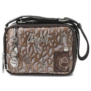 Modna Brązowa Damska Torebka Na Ramię Anekke. Brązowe shopper bag Anekke, z aplikacjami, z materiału, na ramię, z nadrukiem, bez dodatków. Za 349,00 zł.