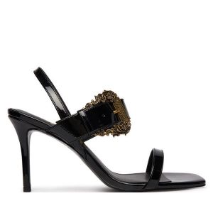 Sandały Versace Jeans Couture. Czarne sandały Versace Jeans Couture, bez wzorów, z jeansu, bez obcasa, na szpilce, bez zapięcia. Za 506,99 zł.