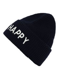 Zwillingsherz Wełniana czapka "Happy" w kolorze granatowym rozmiar: onesize. Niebieskie czapki Zwillingsherz, bez wzorów, ze skóry. Za 149,31 zł.