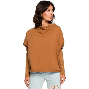 Karmelowa Oversizowa Bluza z Dekoltem Typu Woda. Brązowe bluzy MOE, l, bez wzorów, z bawełny, bez kaptura. Za 209,90 zł.