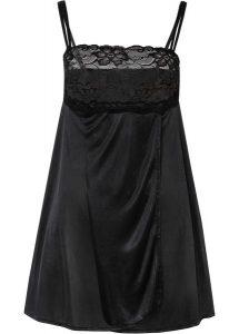 Koszulka nocna z efektem połysku. Czarne koszule nocne bonprix, bez wzorów, z koronki, bez ramiączek. Za 99,99 zł.