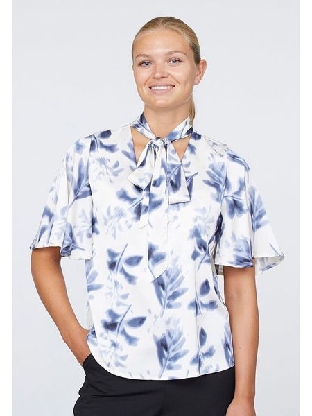 SisterS point Bluzka w kolorze biało-niebieskim rozmiar: XS. Białe bluzki Sisters Point, xs, bez wzorów, bez kołnierzyka, bez ramiączek. Za 52,79 zł.