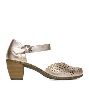 Czółenka Rieker. Żółte czółenka Rieker, bez wzorów, bez obcasa, bez zapięcia. Za 299,99 zł.