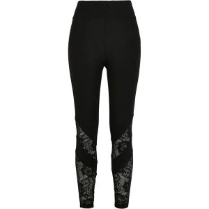 Legginsy Damskie Koronka Z Wysokimi Stanami. Czarne legginsy Urban Classics, bez wzorów, z koronki, z podwyższonym stanem. Za 104,99 zł.