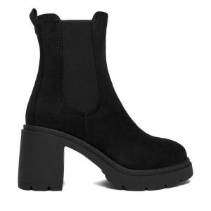 Botki JENNY. Czarne botki Jenny, bez wzorów, bez obcasa, na słupku, bez zapięcia. Za 179,99 zł.