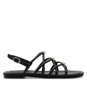 Sandały Nine West. Czarne sandały Nine West, bez wzorów, bez obcasa, na płaskiej podeszwie, bez zapięcia. Za 119,99 zł.
