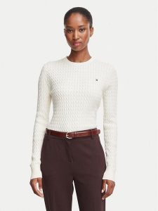 Tommy Hilfiger Sweter WW0WW44993 Kremowy Regular Fit. Białe swetry klasyczne TOMMY HILFIGER, xl, z bawełny, bez kołnierzyka. Za 529,99 zł.