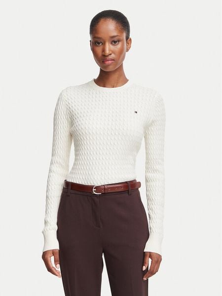 Tommy Hilfiger Sweter WW0WW44993 Kremowy Regular Fit. Białe swetry klasyczne TOMMY HILFIGER, xl, z bawełny, bez kołnierzyka. Za 503,99 zł.