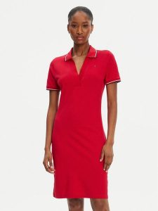 Tommy Hilfiger Sukienka codzienna 1985 WW0WW45740 Czerwony Slim Fit. Czerwone kombinezony TOMMY HILFIGER, m, bez wzorów, z bawełny, bez kołnierzyka, bez ramiączek. Za 449,99 zł.