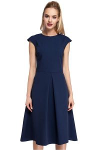 Elegancka sukienka trapezowa z kontrafałdą wizytowa granatowa. Niebieskie sukienki Sukienki.shop, na imprezę, l, bez wzorów, z elastanu, eleganckie, bez kołnierzyka, bez ramiączek, mini, dopasowane. Za 139,00 zł.