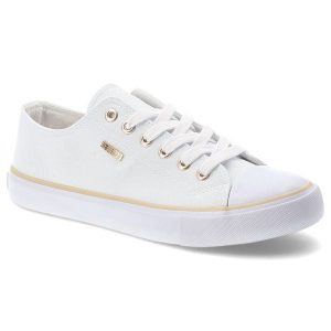 Trampki damskie Big Star, materiałowa cholewka sznurowany fason klasyczna biała podeszwa złote detale minimalistyczny design, białe, TT274772. Białe trampki Big Star, bez wzorów, z materiału, bez zapięcia. Za 129,00 zł.