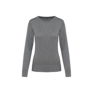 Suprima sweter z okrągłym dekoltem dla kobiet Kariban Premium. Szare swetry klasyczne KARIBAN, na zimę, z bawełny, bez kołnierzyka. Za 213,50 zł.