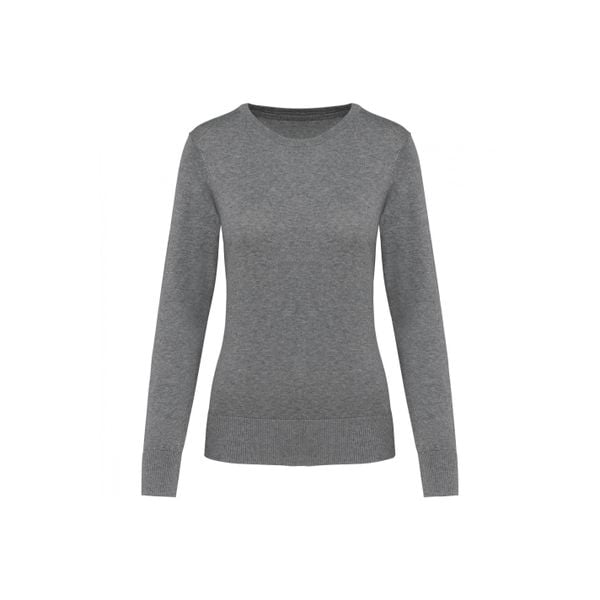 Suprima sweter z okrągłym dekoltem dla kobiet Kariban Premium. Szare swetry klasyczne KARIBAN, na zimę, z bawełny, bez kołnierzyka. Za 192,50 zł.
