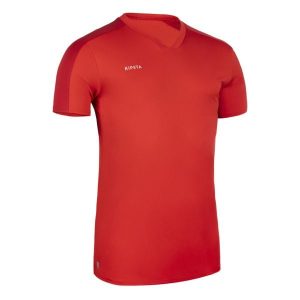 Koszulka piłkarska z krótkim rękawem Kipsta Essential. Niebieskie bluzki KIPSTA, l, bez wzorów, z materiału, sportowe, bez kołnierzyka, bez ramiączek. Za 29,99 zł.