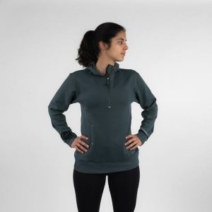 Bluza do biegania damska Kiprun Run 500 Warm ocieplana. Zielone bluzy KIPRUN, l, bez wzorów, z bawełny, bez kaptura. Za 159,99 zł.