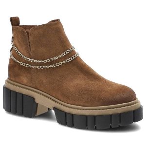 Rude Botki Chebello Damskie Modne Obuwie. Brązowe botki CheBello, na jesień, bez wzorów, ze skóry, bez obcasa, na płaskiej podeszwie, bez zapięcia. Za 299,00 zł.