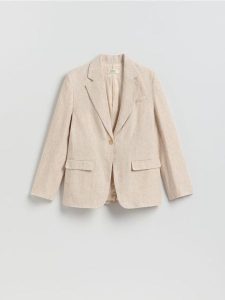 Lniana marynarka - beżowy. Brązowe marynarki i żakiety Reserved, l, bez wzorów, z tkaniny. Za 399,99 zł.