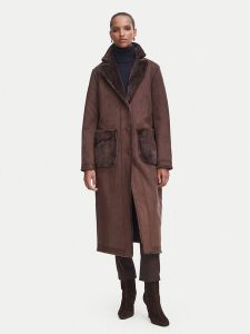 Rinascimento Kożuch sztuczny CFC0127144003 Brązowy ciemny Regular Fit. Brązowe płaszcze Rinascimento, xs, bez wzorów, z syntetyku, bez kaptura. Za 974,99 zł.