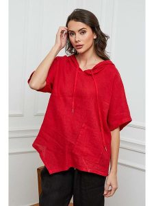 Joséfine Lniana bluzka w kolorze czerwonym rozmiar: XL. Czerwone bluzki Joséfine, xl, bez wzorów, ze lnu, bez kołnierzyka, bez ramiączek. Za 193,70 zł.