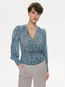 Morgan Bluzka 241-OLAGO.F Niebieski Regular Fit. Niebieskie bluzki Morgan, bez wzorów, z syntetyku, bez kołnierzyka, bez ramiączek. Za 299,99 zł.