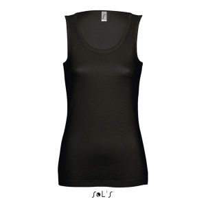 Damski tank top Sol's Jane. Czarne topy SOL'S, s, bez wzorów, z bawełny, bez kołnierzyka, bez ramiączek. W wyprzedaży za 31,50 zł.