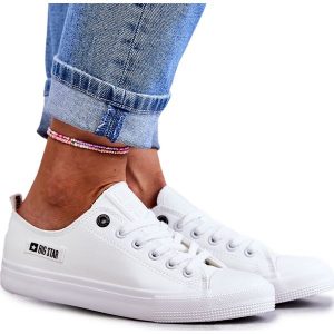 Damskie Niskie Skórzane Trampki Big Star KK274010 Białe. Białe trampki bez wzorów, z gumy, bez zapięcia. Za 176,25 zł.