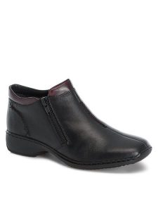 Rieker Botki L3882-00 Czarny. Czarne botki Rieker, bez wzorów, ze skóry, bez obcasa, na płaskiej podeszwie, bez zapięcia. Za 299,99 zł.