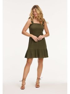 SHIWI Sukienka "Bora Bora" w kolorze khaki rozmiar: XL. Brązowe sukienki SHIWI, xl, bez wzorów, z bawełny, bez kołnierzyka, bez ramiączek, mini. Za 158,10 zł.