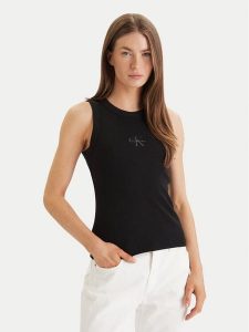 Calvin Klein Jeans Top LV047E200G Czarny Slim Fit. Czarne topy Calvin Klein Jeans, xl, bez wzorów, z bawełny, bez kołnierzyka, bez ramiączek. Za 169,99 zł.