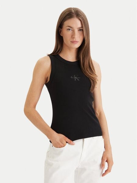 Calvin Klein Jeans Top LV047E200G Czarny Slim Fit. Czarne topy Calvin Klein Jeans, s, bez wzorów, z bawełny, bez kołnierzyka, bez ramiączek. Za 119,99 zł.