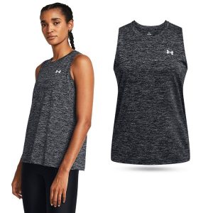 Koszulka damska tank top UNDER ARMOUR 1383656 bez rękawów. Czarne topy Under Armour, s, bez wzorów, sportowe, bez kołnierzyka, bez ramiączek. Za 69,99 zł.