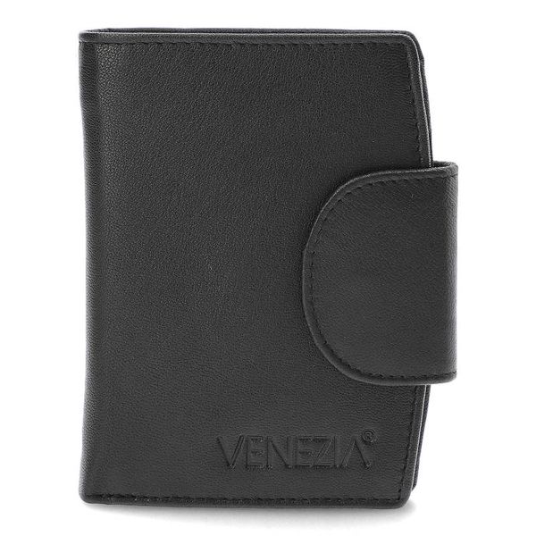 Czarny Stylowy Portfel Damski Venezia z Blokadą RFID. Czarne listonoszki Venezia, bez wzorów, ze skóry. Za 129,00 zł.