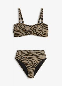 Bikini balkonetka z połyskującego materiału (komplet 2-cz.). Czarne bikini bonprix, bez wzorów. Za 99,99 zł.
